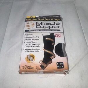 Miracle Copper Anti-Fatigue Compression Socks, S/M, Black, 1 Pair, NIB, Unisex